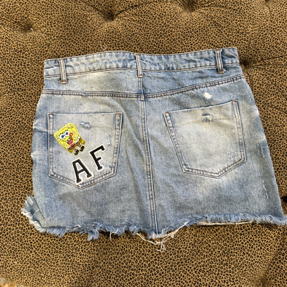 Forever 21 Blue Denim Skirt with Leopard Detail
